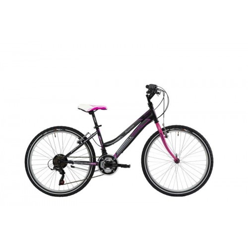 Lombardo Panarea 24 Inch Mountainbike Zwart Roze 18 versnellingen